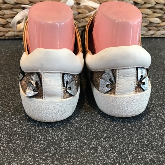 Vince Camuto Leather Claudia Gold and Silver Lace-up Metallic Sneakers - Picture 6 of 15